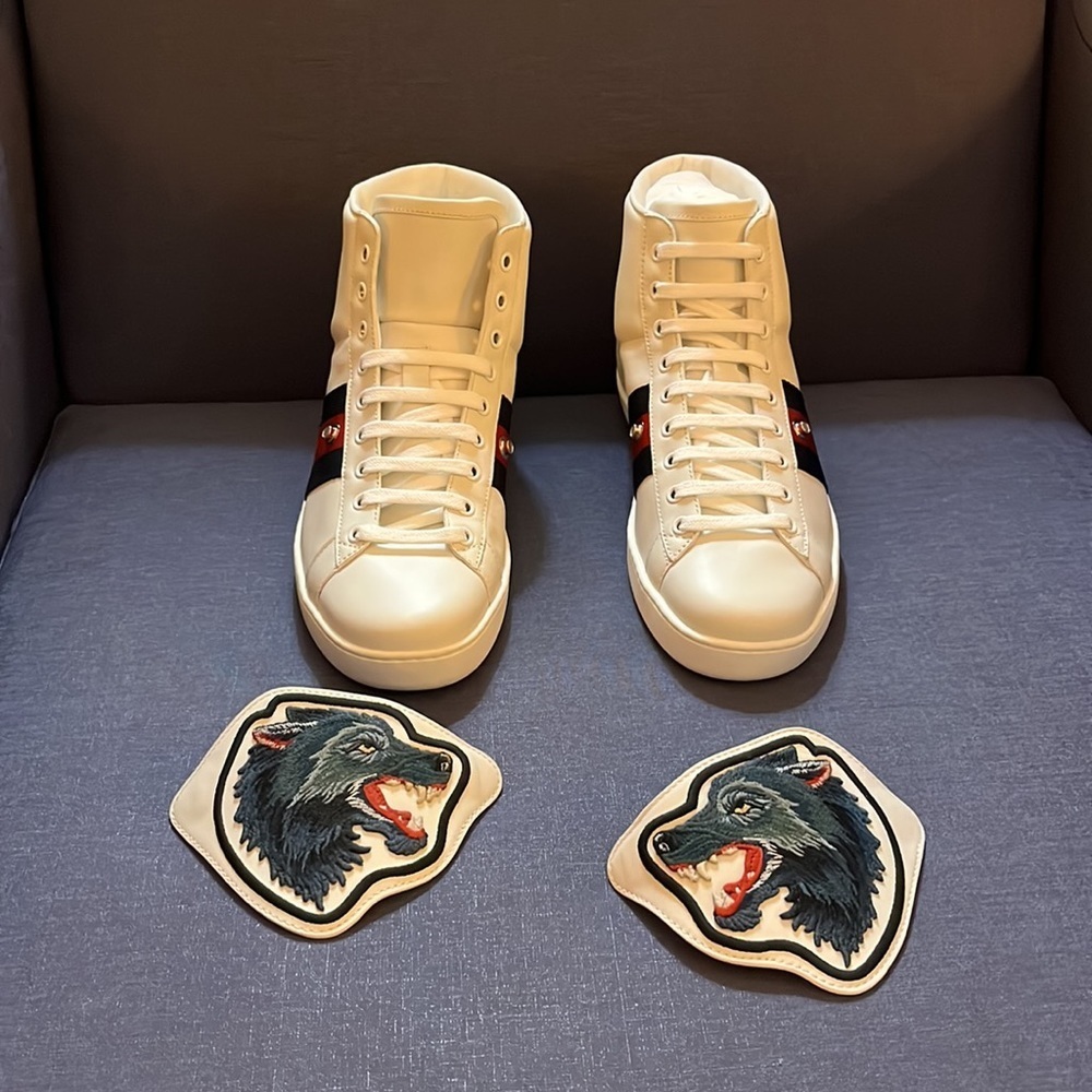 ONE DAY SALE!!! Gucci men’s GG web logo wolf patch ace high top sneakers NWB - Picture 10 of 10